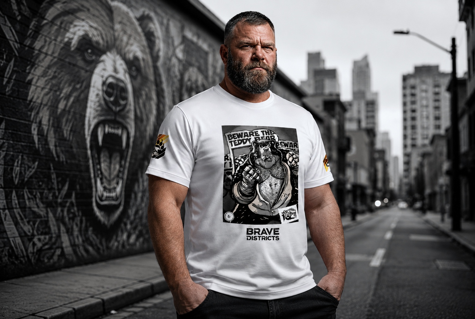 polera Brave Districts (diseño: Teddy Bear fighter).